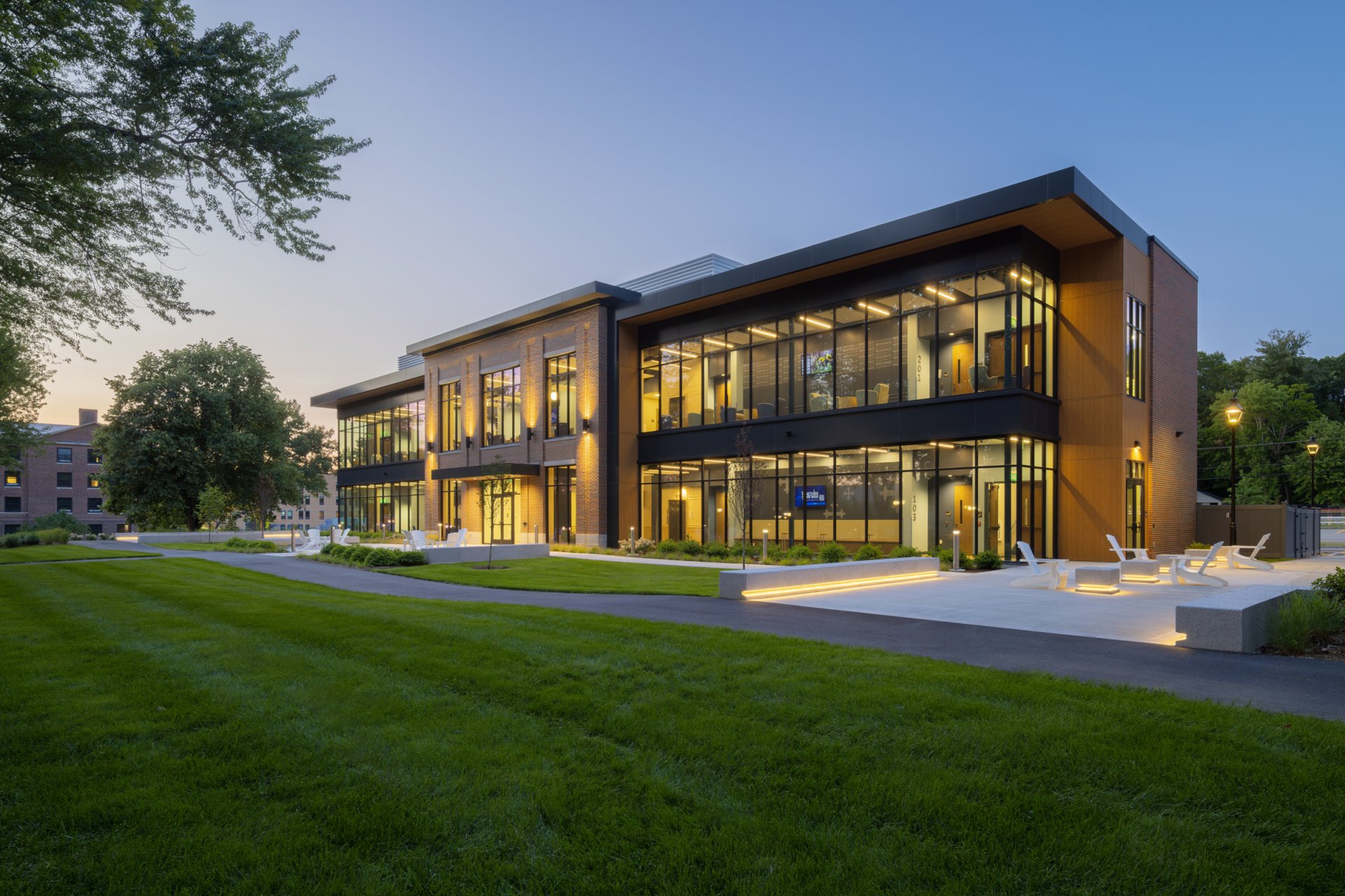 Mc Lecture Hall Front Elevation Dusk